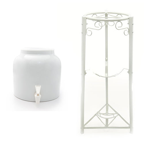 Classic White Beverage Dispenser & 3 Step Floor Metal Stand Bundle