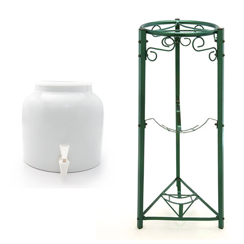 Classic White Beverage Dispenser & 3 Step Floor Metal Stand Bundle