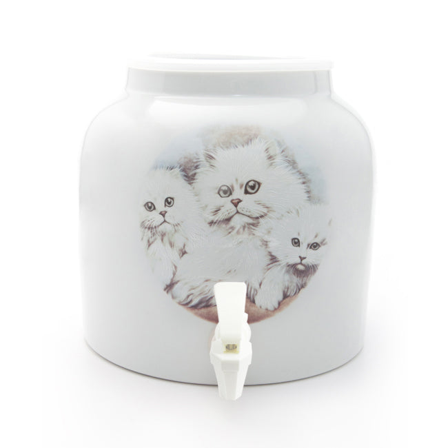 Bluewave White Cats Design Beverage Dispenser Crock